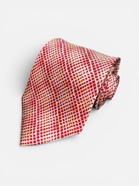 Farentino Ferre mens red geometric abstract 100% silk vintage style neck tie EUC